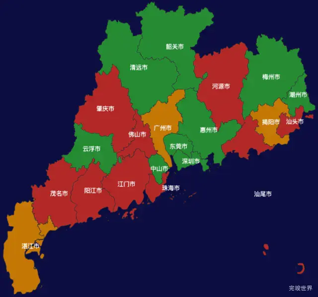 echarts广东地图 geoJson数据效果实例代码下载